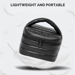 Prite Puffy bolso de maquillaje negro, almacenamiento superior para brochas y labiales.