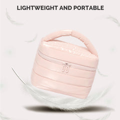 Prite Puffy rosa, cierre zip, protege productos durante el transporte.