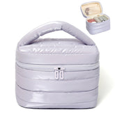 Prite bolso de maquillaje violeta frontal, organización elegante para tus esenciales