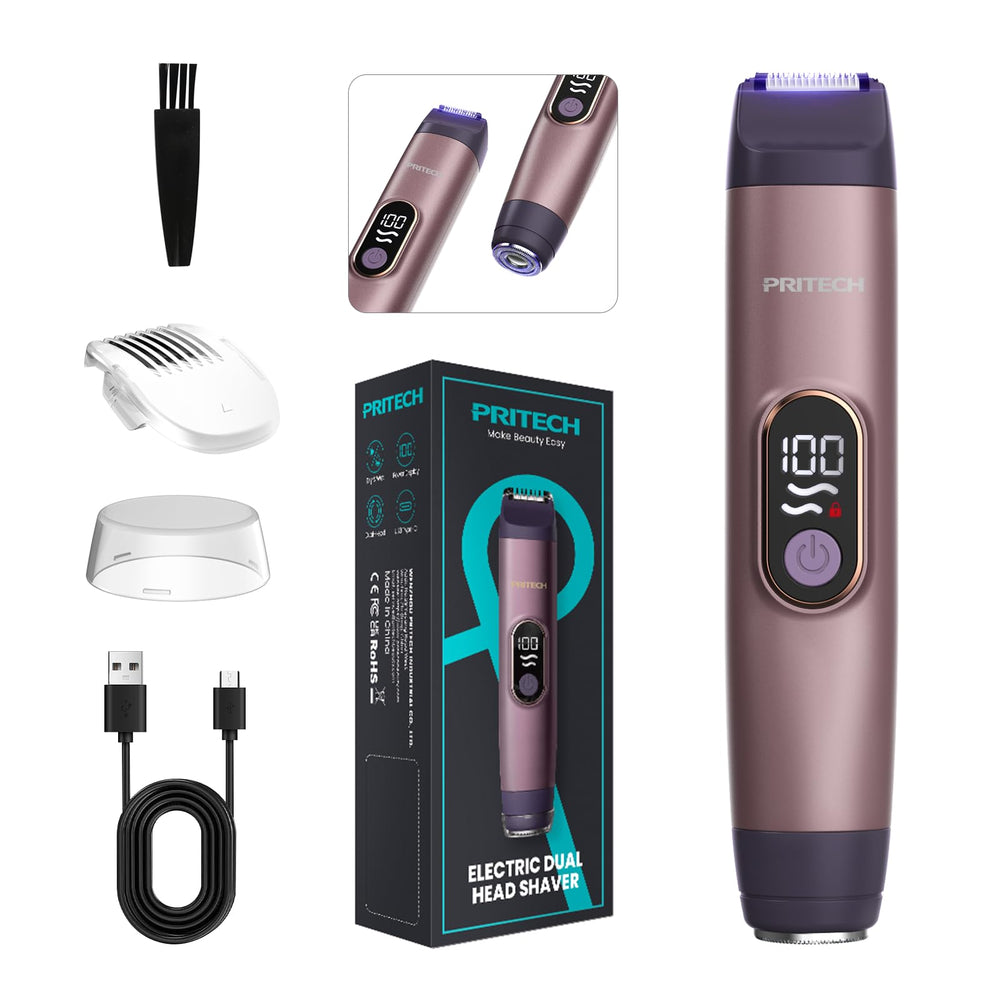 PRITECH Bikini Trimmer con diseño 2 en 1 para afeitado suave y eficiente.