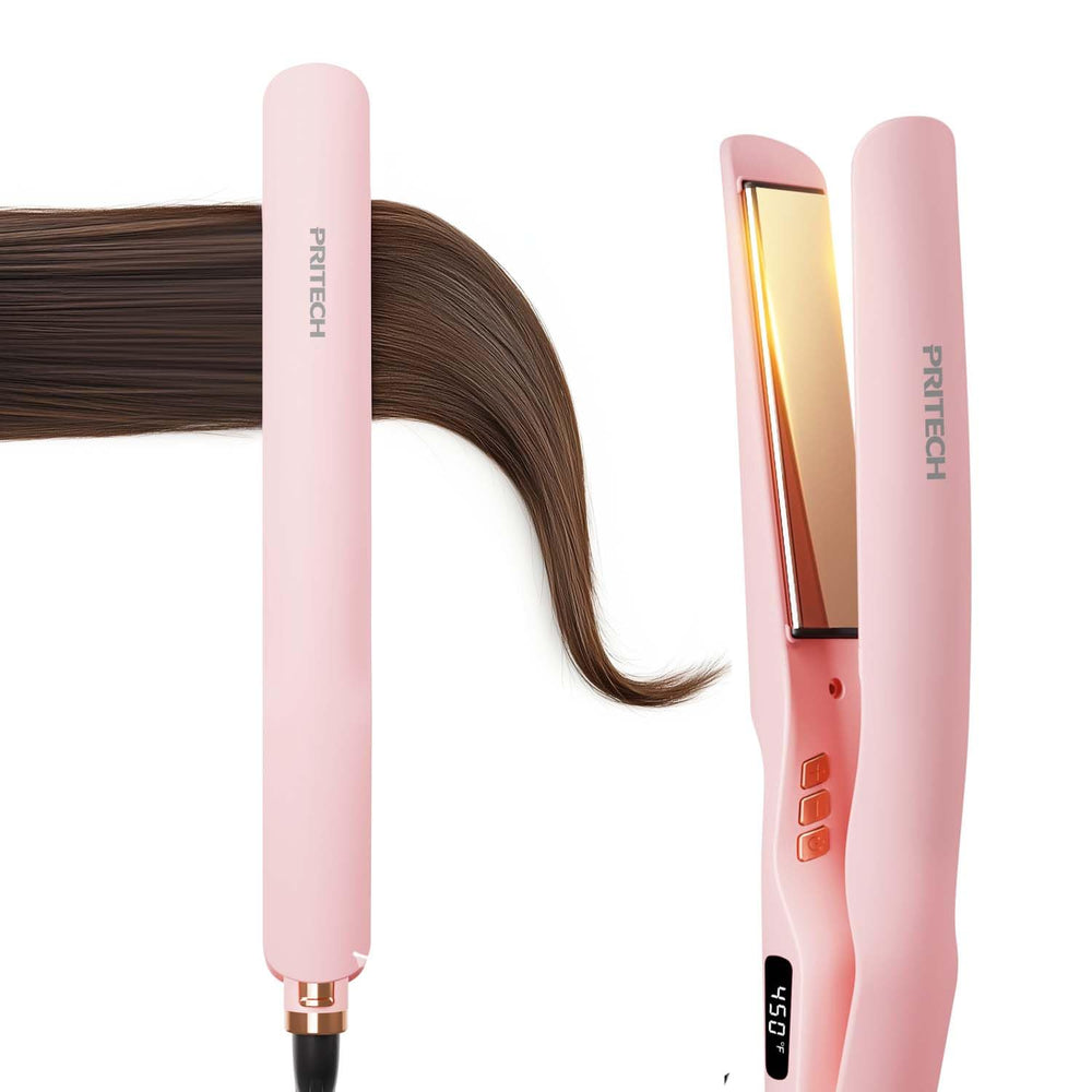 PRITECH plancha de pelo 1 pulgada titanio rosa, vista frontal para uso diario suave