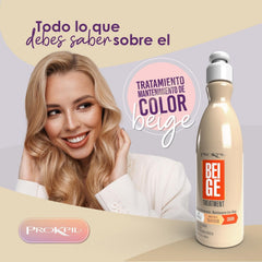 Prokpil tratamiento cabello beige hidratación profunda y suavidad al tacto.
