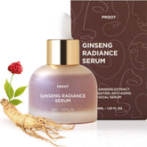 PROOT Ginseng Serum, botella vertido, brillo saludable.