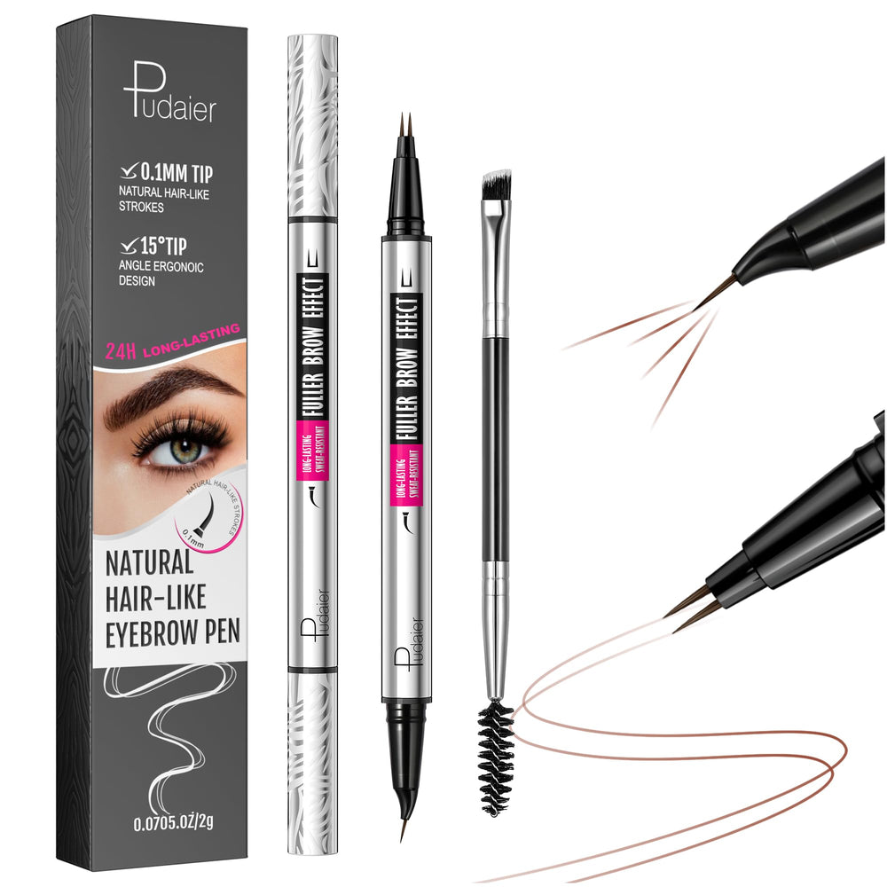 Pudaier 2-in-1 dual-ended brow pen with microblading tip for natural hair-like strokes