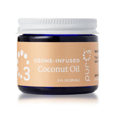 PurO3 aceite coco ozonado en frasco para hidratación facial y corporal.