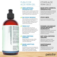 PURA D'OR Aloe Vera Gel Lavanda, aplicación suave para piel irritada y rozaduras.