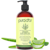 PURA D'OR gel aloe vera orgánico en bote, hidratación suave para piel.