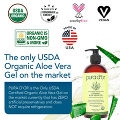 PURA D'OR gel aloe vera, textura hidratante para piel y cabello.