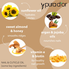 PURA D'OR Mezcla de biotina, vitamina E y aceites para uñas y cutículas saludables.