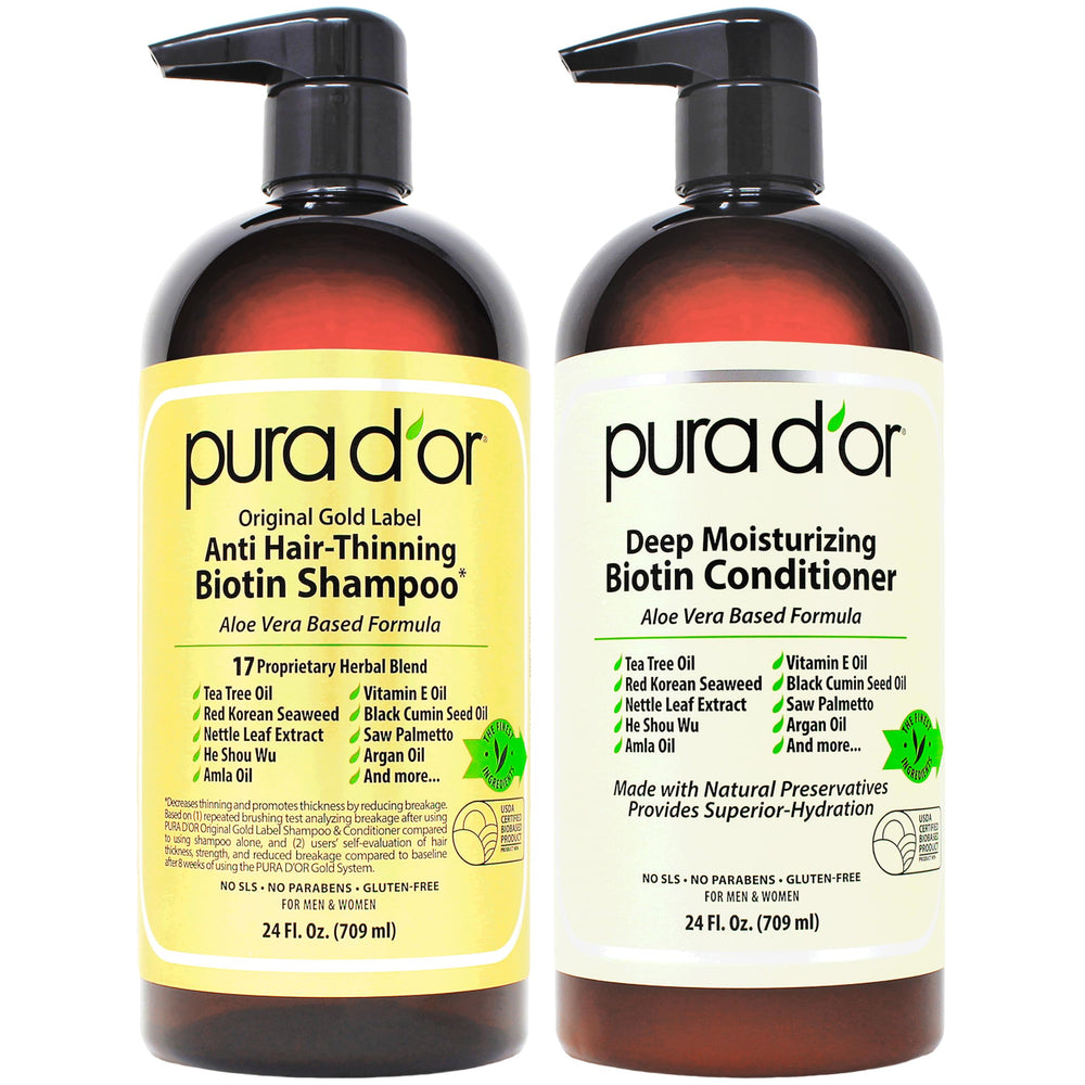 PURA D'OR champú botella con etiqueta dorada original, para cabello con más volumen