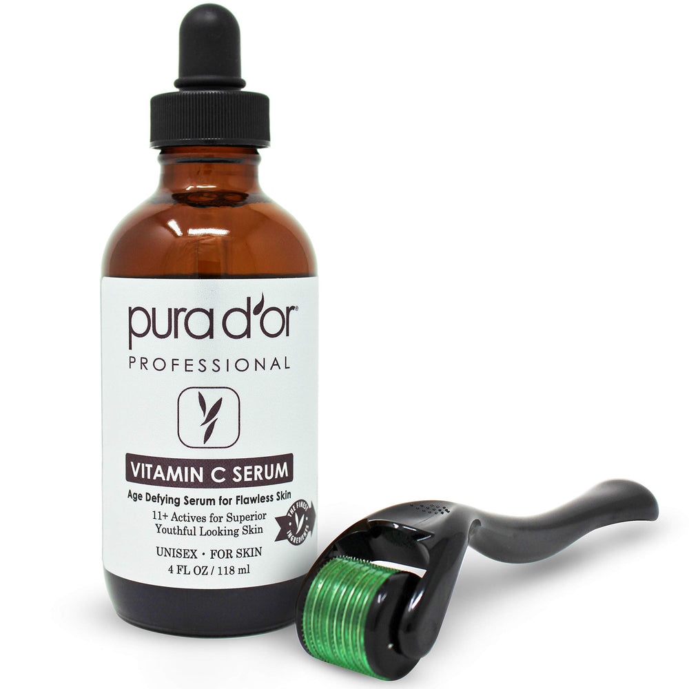 PURA D'OR Suero Vitamina C 25%, botella de 4oz, ilumina la piel y facilita la absorción.