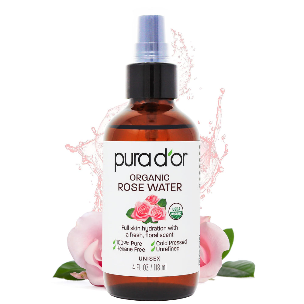 PURA D'OR tonico agua de rosas organica en botella, hidrata suavemente la piel