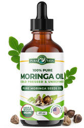 PURA VIDA MORINGA: bouteille d'huile pure et biologique prête à l'emploi.