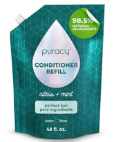 Puracy Acondicionador, botella visible; mejora suavidad y brillo en cabello fino.