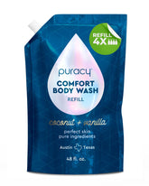 Puracy Cuerpo Lavado: relleno con coco y vainilla para relajación durante la ducha.