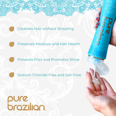 Pure Brazilian Shampoing Kératine Nutrition – bouteille, renforce les cheveux et nourrit en profondeur.