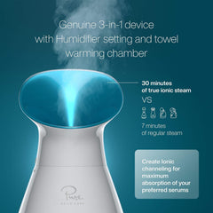 Pure Daily Care Nanosteamer modo 3 en 1 ofrece vapor, humidificador y toallero para uso versátil