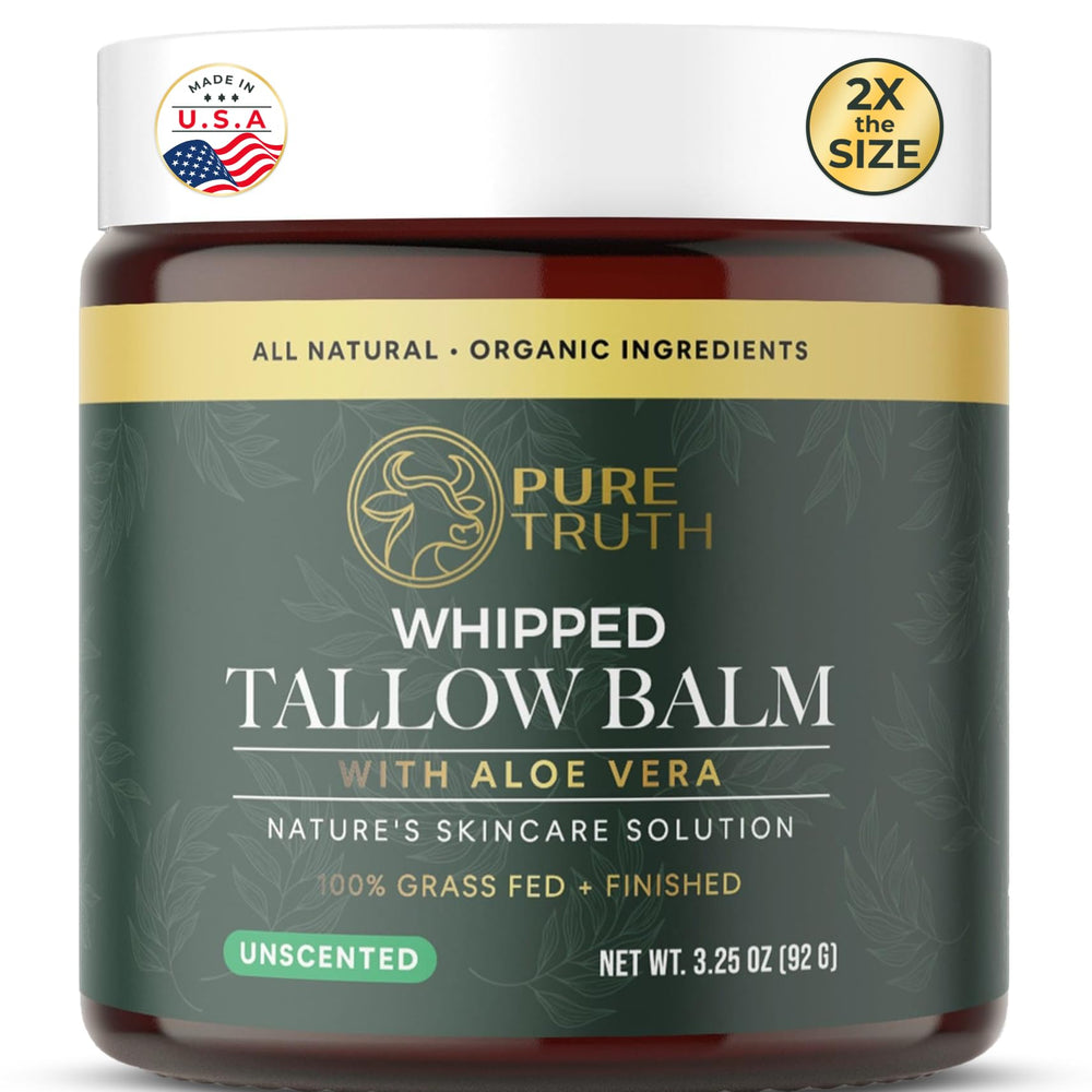 Baume Pure Truth au suif de boeuf et miel dans un pot, hydratation riche.