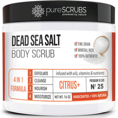 PureSCRUBS Citrus Exfoliante Corporal, bote de 16 oz exfolia suavemente y deja aroma cítrico.