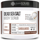 pureSCRUBS sal del Mar Muerto exfoliante en frasco para una piel suave.