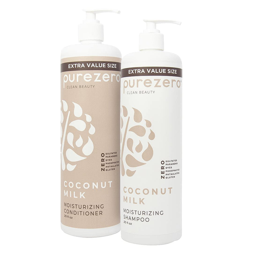 Purezero champú leche de coco en botella, hidratación profunda para el cabello.