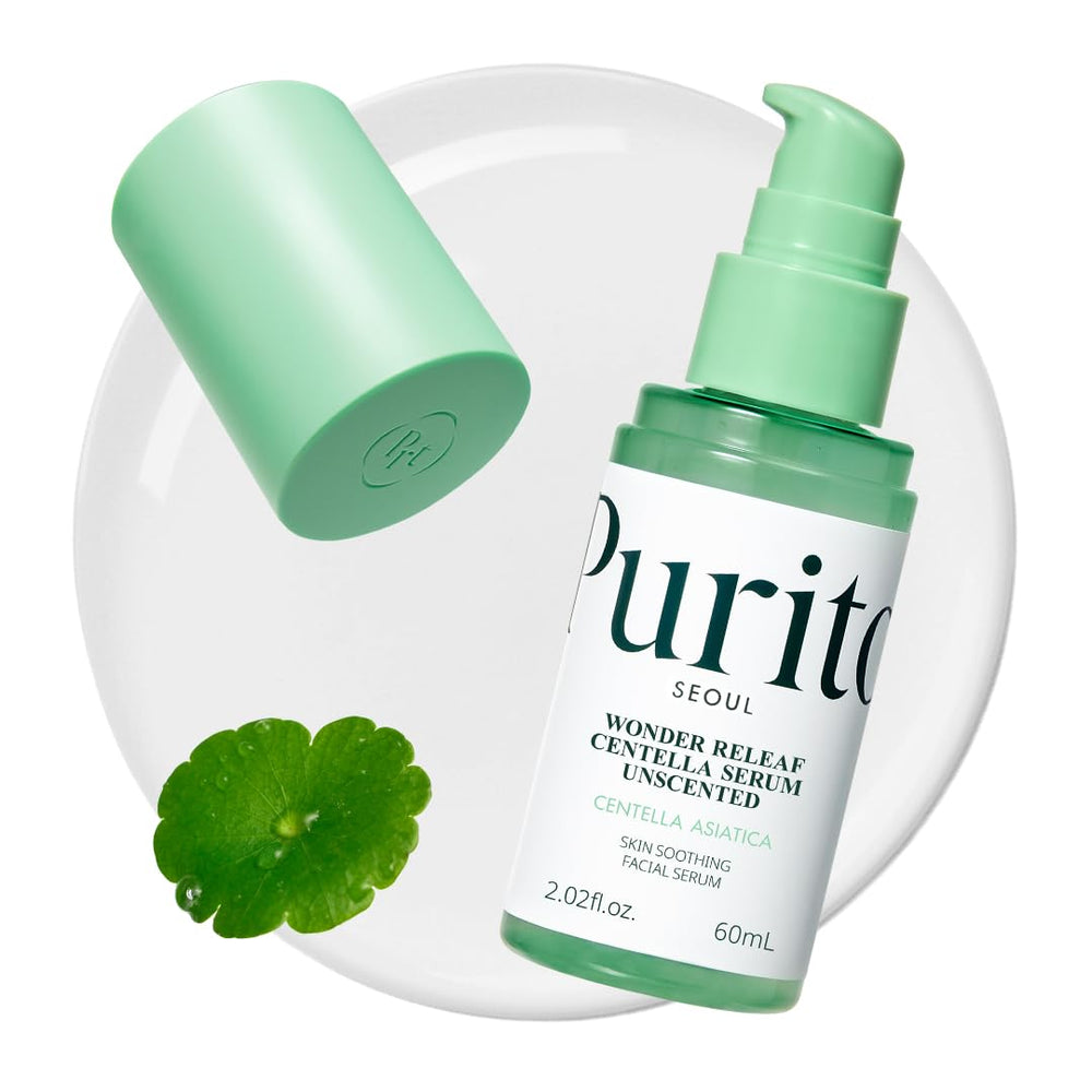Sérum PURITO Centella sin fragancia en frasco, apto para piel sensible.