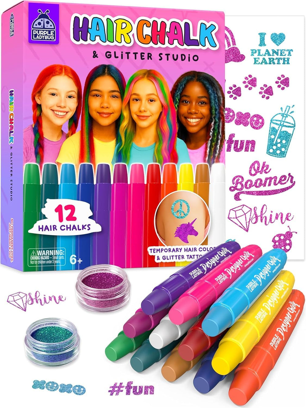 Kit PURPLE LADYBUG para tizas de cabello con cepillo incluido