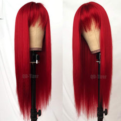 qd-tizer wig resistente al calor rojo, material sintético de aspecto real para cosplay