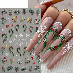 Qdsuh stickers uñas navideñas 5D relieve, textura rica para un acabado realista.