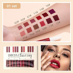 QiBest set labios mate, aplicación suave para un look natural y duradero.