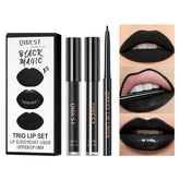 QiBest set 3 en 1 de labios negros, ideal para looks góticos.