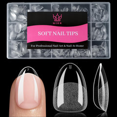 QIEK Extra Short Almond Nail Tips, 240-pcs, precision fit for natural nails for home DIY.
