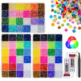 Gemas qiipii en tres tamaños, colores organizados para proyectos detallados.