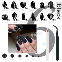doce formas de cristal negro base plana para uñas
