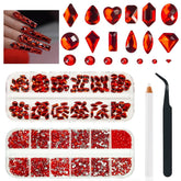qiipii piedras rojas para uñas con formas múltiples, brillo duradero