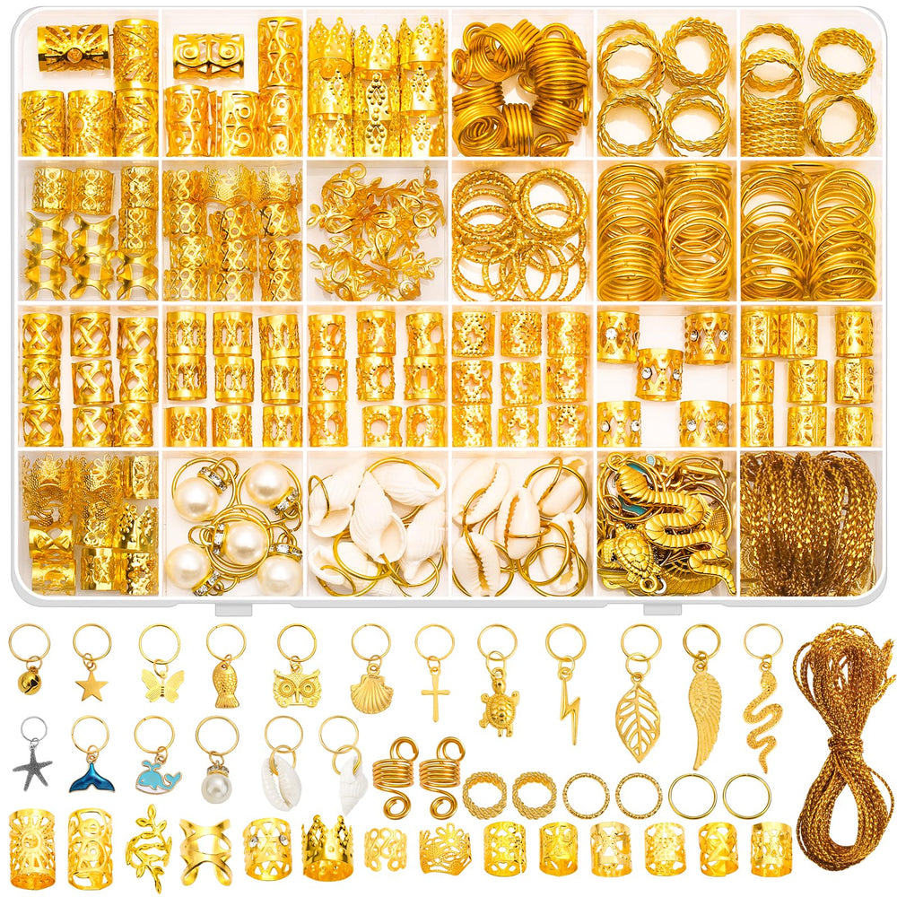Qinzave accesorios dorados para trenzas, conjunto completo para personalizar peinados.