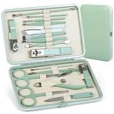 Set de manicura QLNE con estuche de cuero en verde té