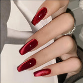 QQPPOLIU uñas adhesivas rojas coffin con diseño ojo de gato para look destacado