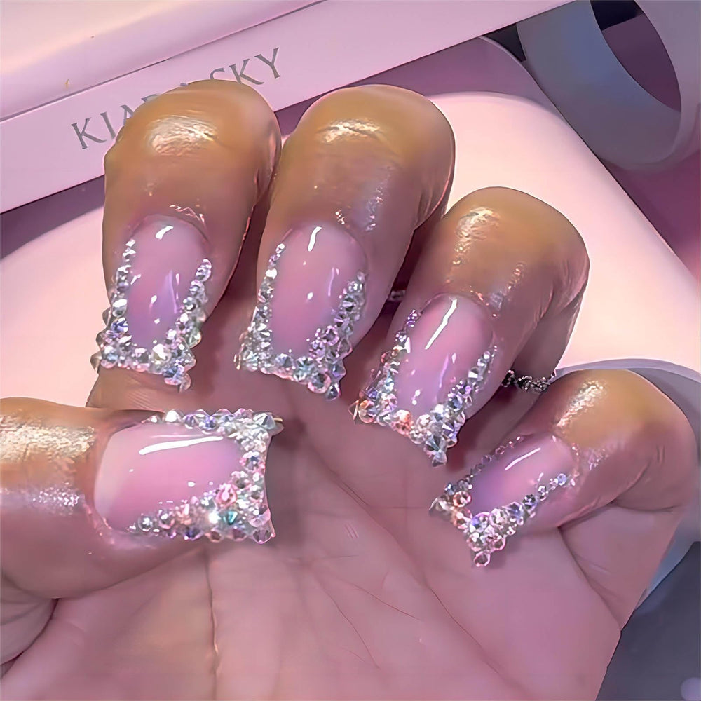 QQPPOLIU uñas postizas con rhinestones para un look de fiesta y brillo