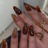 QQPPOLIU uñas postizas mariposa almendra marrón para aspecto elegante y duradero