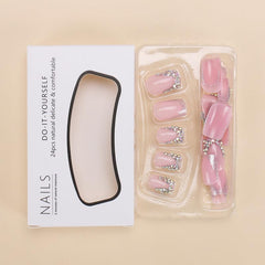 QQPPOLIU uñas postizas rosa y plata para acabado suave y glamoroso