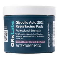QRxLabs almohadillas de ácido glicólico al 20% para rostro y cuerpo, exfoliación suave.