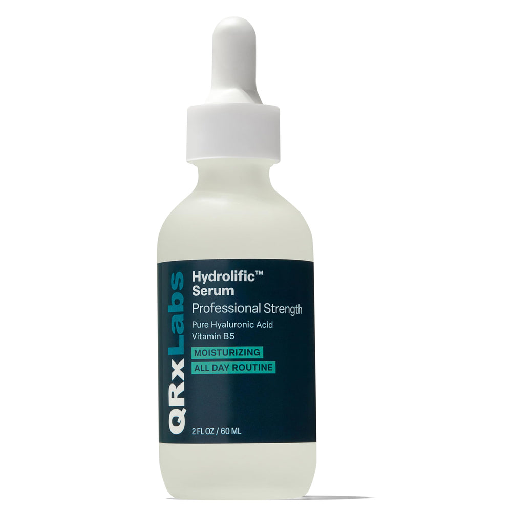 QRxLabs concentrado de ácido hialurónico con vitamina B5 en botella ámbar para hidratación profunda