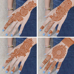 Diseños florales de plantillas QSTOHENA para mehndi en antebrazo.