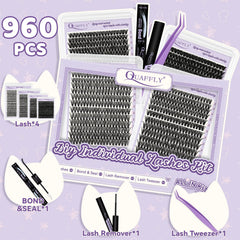 Pestañas de curva D de QUAFFLY con longitudes largas para acabado natural.