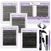 Kit QUAFFLY con pestañas de curva D, variedad para looks naturales y dramáticos.
