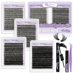 Kit QUAFFLY con pestañas de curva D, variedad para looks naturales y dramáticos.