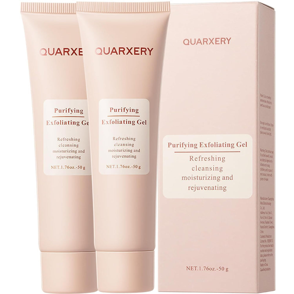 QUARXERY gel exfoliante para cara en botella, limpieza de poros y textura suave.