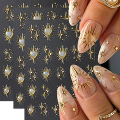 Quezadyl estrellas doradas para uñas, acabado 5D para decoraciones brillantes.