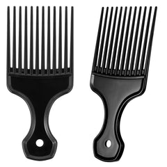 Qulkws peine afro plástico negro, frente mostrando púas redondeadas para desenredar cabello rizado